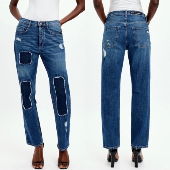 NWT Oak & Acorn Ninety Three Patch Mid Loose Jean 27 Dark Straight High Waisted - Picture 3 of 12